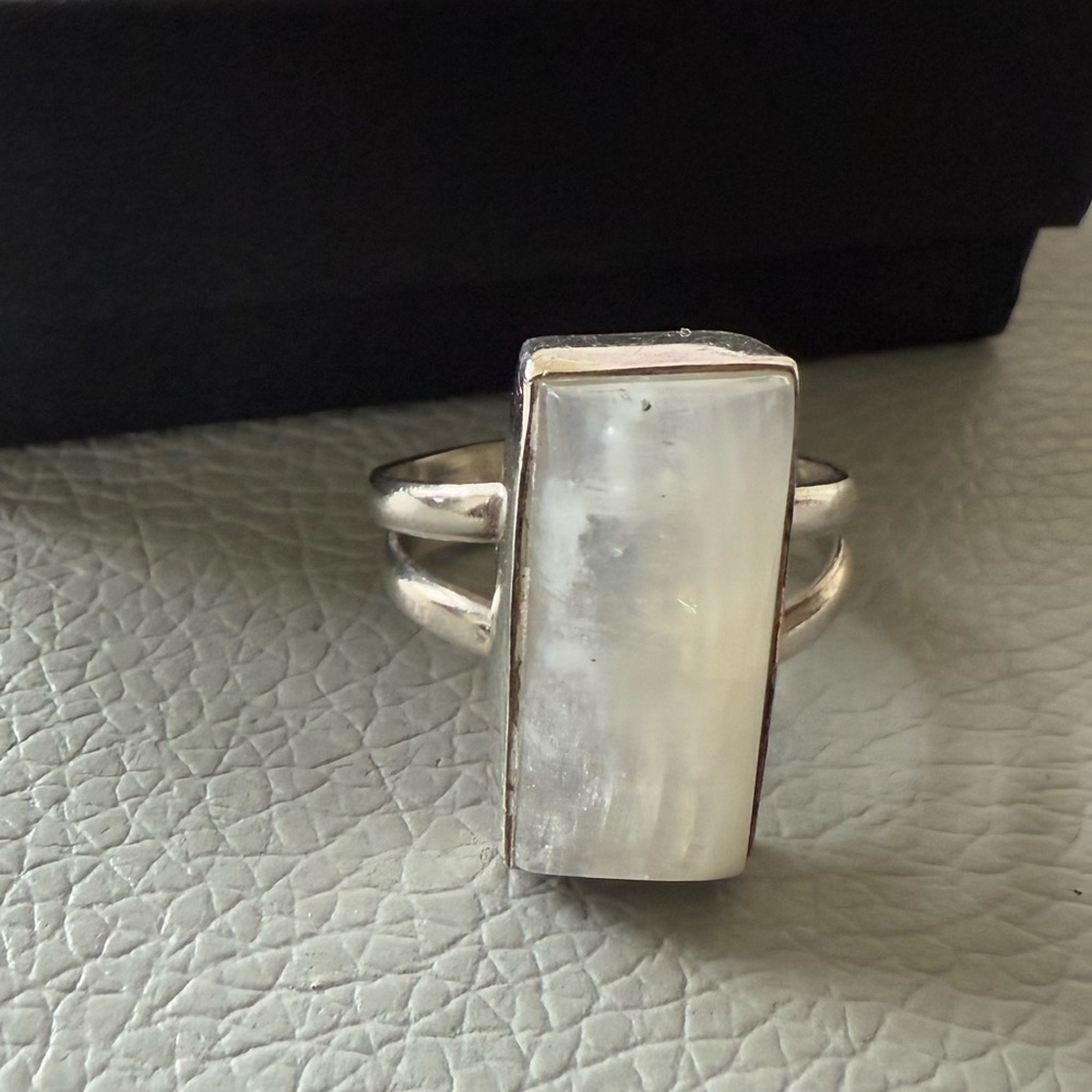 Stone Rectangular Sterling Silver Vintage Ring - image 1